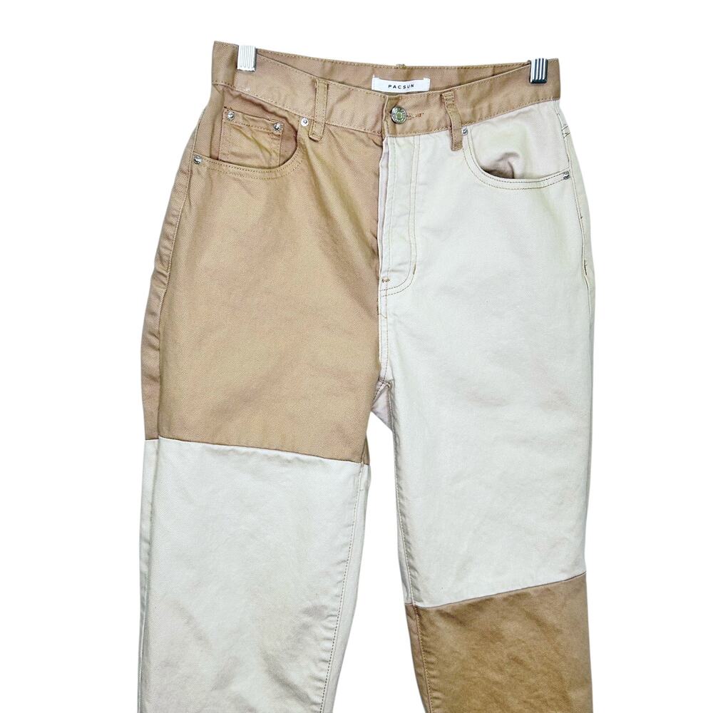 Pacsun Beige Cream Two-Tone Paneled High Waist Button Fly Straight Leg Dad Jean - Picture 3 of 11